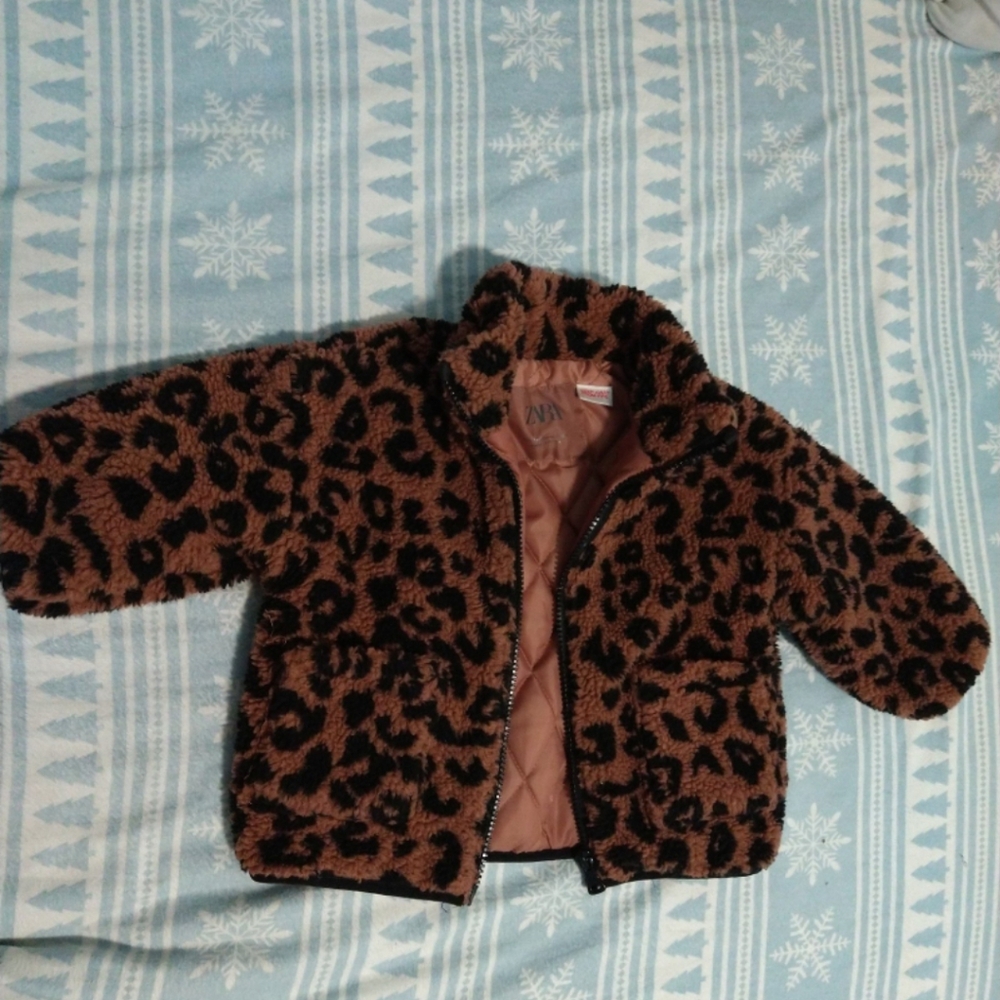Zara Brown Leopard Print Kids Puffer Jacket